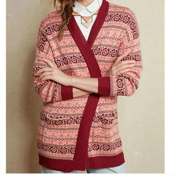 Matilda Jane Harmony Fair Isle floral print cardigan size small oversized - Picture 1 of 4